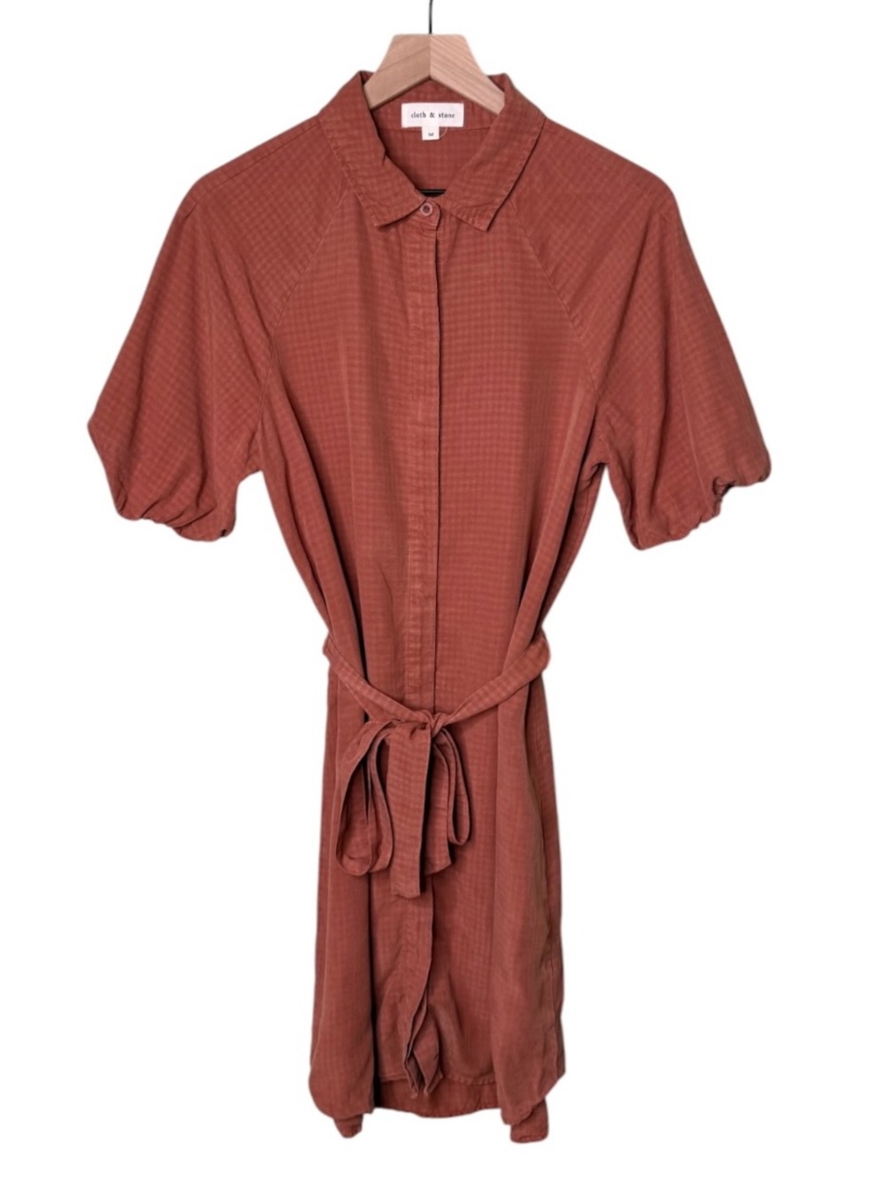 Cloth & Stone Belted Button Front Shirt Dress Rust Orange Women’s Size Medium
